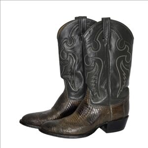 Tony Lama Nacogdoches Teju Lizard Round Toe Western Boots Men's Size 9.5